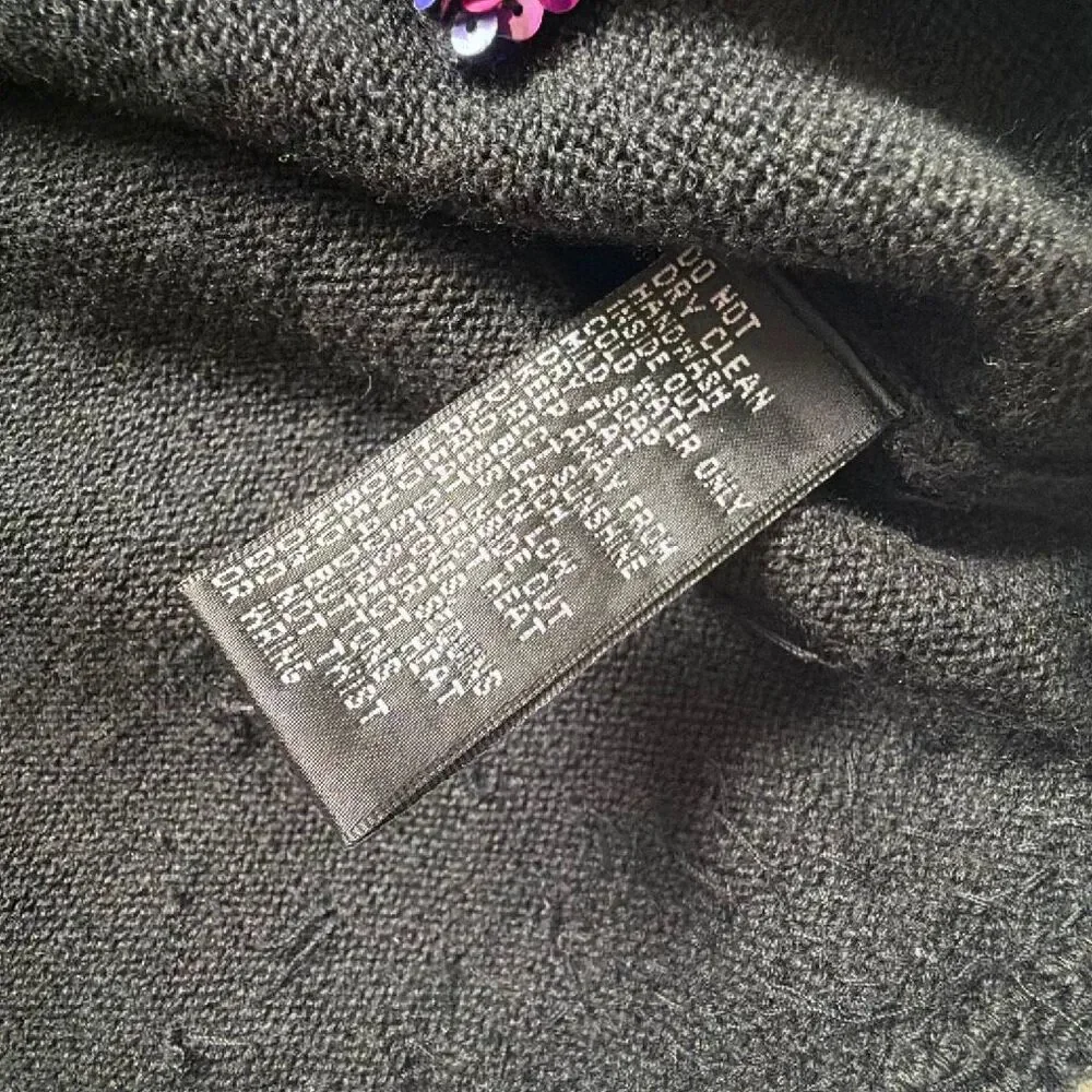 Vintage Michael Simon Rainbow Sequins Trimmed Black Cardigan Sweater Medium